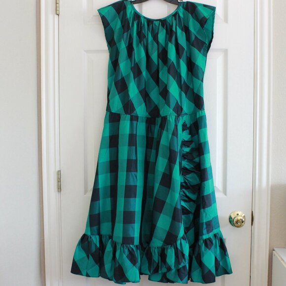Vintage Coco of California Plaid Check Ruffle Midi Swing Dress Green Black - Picture 1 of 12